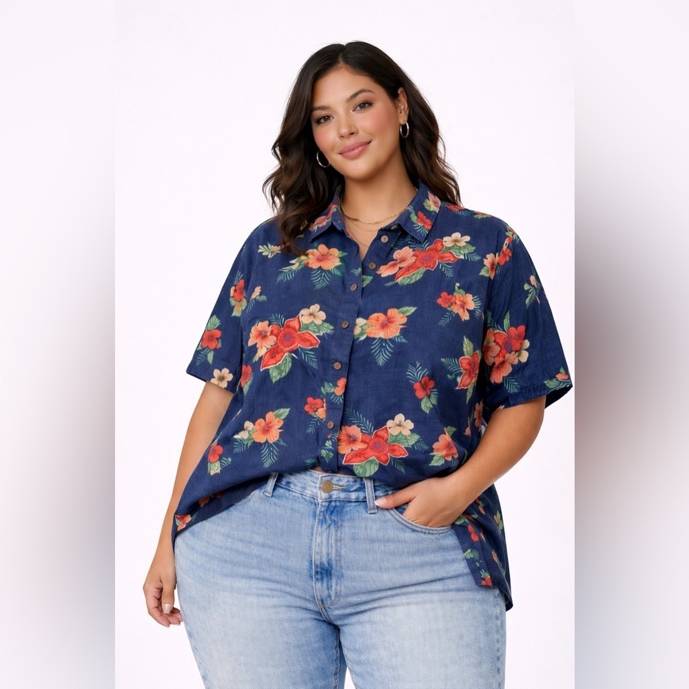 Netflix Stranger Things Tropical Floral Hawaiian Camp Shirt Button Up Size 2